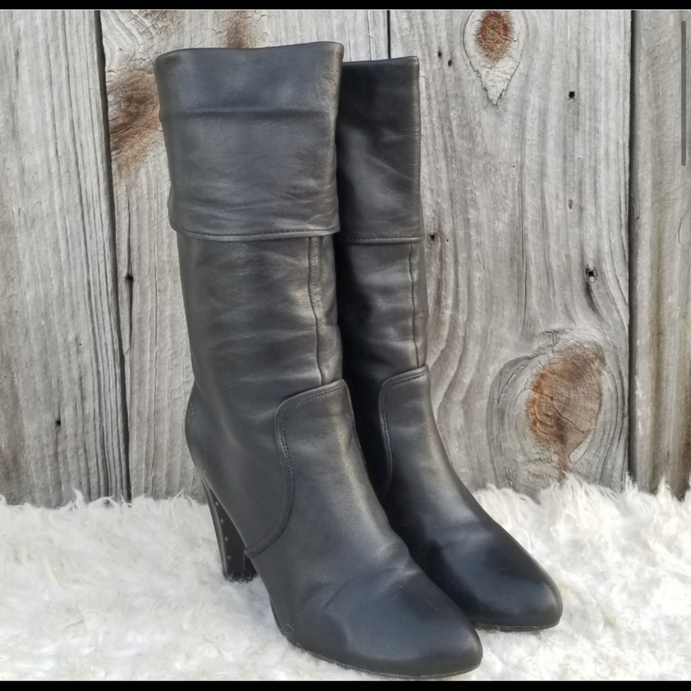 9.5 Boots Frye Leather Cuffs Heel Black
